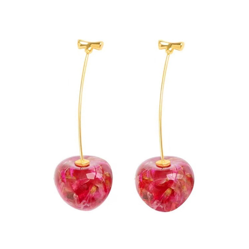 Anthropologie Pink Cherry Gold Drop Earrings